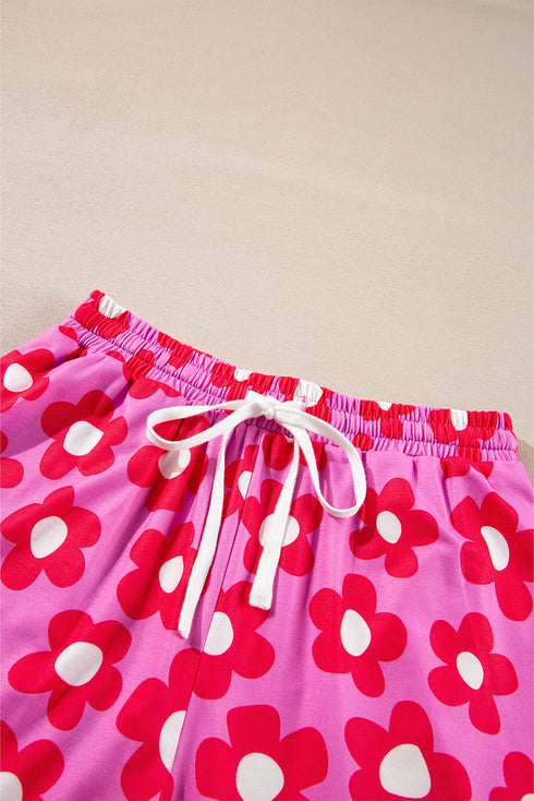 Flower Print Long Sleeve Shirt Shorts Pajamas Set